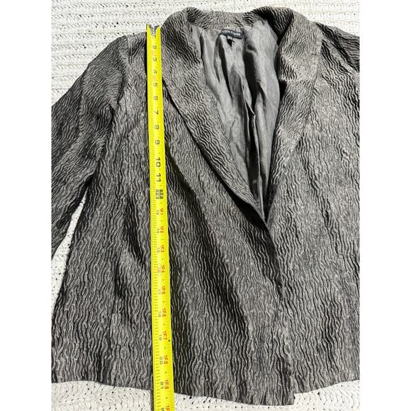 Eileen Fisher Blazer Silk Textured Jacket Womens Sz XS Pewter Open Front Crinkle - Picture 3 of 11